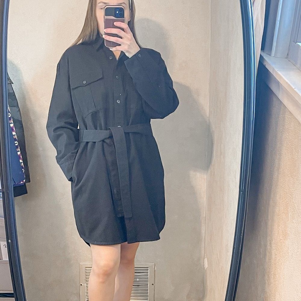 Rag & Bone Full Placket Mini Denim Shirt Dress Black